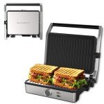 MUBENLIFE Panini Press, Electric Sandwich Press Grill, Open 180 Degrees, Electric Grill Indoor, Perfect for Grilling Sandwich, Steak, Burger, Adjustable Temperature Control, Non Stick Coating