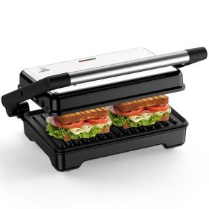 YASHE Panini Grill Press, 1200 W Sandwich Maker, Panini Maker with Non-Stick Coated Cast Aluminum Plates, Fits 2 Slices of Bread, 180-Degree Opening, Easy to Clean,Versatile Use