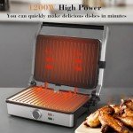 MUBENLIFE Panini Press, Electric Sandwich Press Grill, Open 180 Degrees, Electric Grill Indoor, Perfect for Grilling Sandwich, Steak, Burger, Adjustable Temperature Control, Non Stick Coating