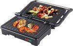 Panini Press Grill and Sandwich Maker 180 Degree Open Ceramic Plates Stainless Steel Finish