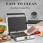 MUBENLIFE Panini Press, Electric Sandwich Press Grill, Open 180 Degrees, Electric Grill Indoor, Perfect for Grilling Sandwich, Steak, Burger, Adjustable Temperature Control, Non Stick Coating