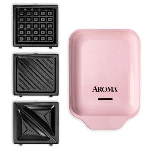 AROMA® 3-in-1 Panini Press, Sandwich Grill, and Waffle Maker with Removable Ceramic Coated Plates