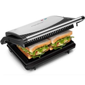 Panini Press Grill, Sandwich Maker with Non-stick Plates, Opens 180 Degrees for Any Size, Indicator Lights, Electric Indoor Grill by Aigostar, Sliver 750W