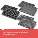 BLACK+DECKER 3-in-1 Waffle Iron, WM2000SD, Grill and Sandwich Press, Non-Stick Removable Plates, Space Saving Compact Design