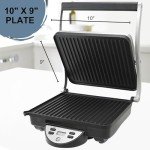 OVENTE Electric Panini Press Sandwich Maker, 1500W Indoor Grill with Nonstick Coated Plates, Digital Temperature and Timer Display, Removable Drip Tray, Perfect for 4-Slice Sandwiches, Silver GP1000BR