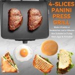 Baker's Friend Panini Press Electric Griddle, Panini Grill Press Sandwich Maker Press, Grilled Cheese Maker, Sandwichera Electrical, Browning Control, Non Stick Surfaces, 4-Slices, Stainless Steel