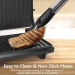Panini Press Grill, Sandwich Maker with Non-stick Plates, Opens 180 Degrees for Any Size, Indicator Lights, Electric Indoor Grill by Aigostar, Sliver 750W