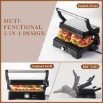 Panini Press Grill Sandwich Maker, Large Electric 3 in 1 Panini Sandwich Maker Grill, Open 180 Degrees for Grill Indoor, Perfect for Grilling Steaks, Burger, Sandwich,Non-stick Pan