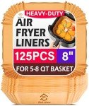 Air Fryer Liners Disposable, 125pcs Non-stick Disposable Airfryer Liners, 8 Inch Unbleached Parchment Paper, Square Air Fryer Paper Liners for 5-8QT Air Fryer, Baking, Roasting Microwave