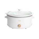 Paris Hilton 6-Quart Manual Slow Cooker, Features Three Settings (Low, High, Warm), Naturally Nonstick and Dishwasher Safe Stoneware Insert, Family Sized Capacity, White