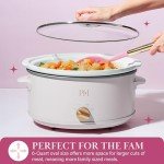Paris Hilton 6-Quart Manual Slow Cooker, Features Three Settings (Low, High, Warm), Naturally Nonstick and Dishwasher Safe Stoneware Insert, Family Sized Capacity, White