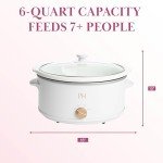 Paris Hilton 6-Quart Manual Slow Cooker, Features Three Settings (Low, High, Warm), Naturally Nonstick and Dishwasher Safe Stoneware Insert, Family Sized Capacity, White