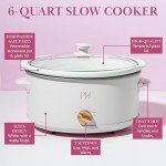 Paris Hilton 6-Quart Manual Slow Cooker, Features Three Settings (Low, High, Warm), Naturally Nonstick and Dishwasher Safe Stoneware Insert, Family Sized Capacity, White
