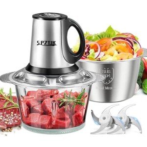 SPZTJK Food Processor & Meat Grinder with 2 Bowls(12.5 cup+12.5 cup) & 2 Bi-Level Blades, Electric Vegetable Chopper for Homemade Salad/Nuts/vegetable, BPA-Free & Quiet Design for Family Cooking