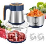 Food Processor, 5 Speed Meat Grinder Electric Food Chopper with 2 Bowls (8 Cup+8 Cup), 4 Bi-Level Blades Mini Kitchen Cutter for Vegetable, Onion, Garlic, Meat, Nuts, and Baby Food (300W Blue-2L)