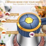 Food Processor, 5 Speed Meat Grinder Electric Food Chopper with 2 Bowls (8 Cup+8 Cup), 4 Bi-Level Blades Mini Kitchen Cutter for Vegetable, Onion, Garlic, Meat, Nuts, and Baby Food (300W Blue-2L)