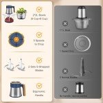 Food Processor, 5 Speed Meat Grinder Electric Food Chopper with 2 Bowls (8 Cup+8 Cup), 4 Bi-Level Blades Mini Kitchen Cutter for Vegetable, Onion, Garlic, Meat, Nuts, and Baby Food (300W Blue-2L)