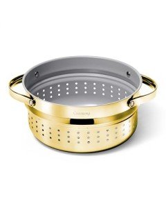 Caraway Steamer - Stainless Steel Steamer with Handles - Non Stick, Non Toxic Coating - Steam Veggies, Seafood, and More - Compatible With Our Dutch Oven or Sauce Pan - Large, 6.5qt - Gold