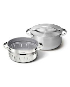 Caraway Stainless Steel Dutch Oven (6.5 Qt) & Steamer - 5-Ply Stainless Steel - Oven Safe & Stovetop Agnostic - Non Toxic, PTFE & PFOA Free