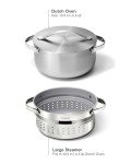 Caraway Stainless Steel Dutch Oven (6.5 Qt) & Steamer - 5-Ply Stainless Steel - Oven Safe & Stovetop Agnostic - Non Toxic, PTFE & PFOA Free