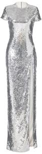 Sergio Hudson, Short Sleeve Sequin Gown, 8, Silver