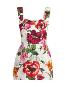Dolce&Gabbana, Rafia Fiori Floral Cotton Poplin Minidress, 44 (8), White Print Flower