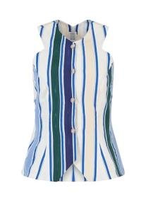 Rosie Assoulin, Ribbon King Giorgio Vest in Coastal Stripe Cotton, 8, Blue Stripe