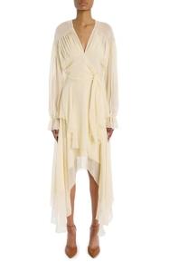 Rodarte, Cream Silk Chiffon Dress With Tie Detail And Slip, 10, Cream