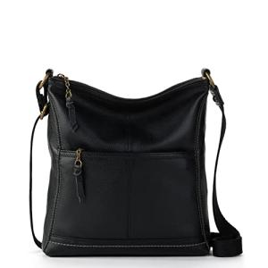 The Sak Damen Bag in Leather Iris Crossbody aus Leder, lässige Geldbörse mit verstellbarem Riemen und Reißverschlusstaschen, Schwarz