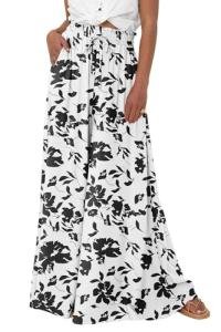 PRETTYGARDEN Women's 2025 Summer Wide Leg Palazzo Pants High Waisted Flowy Pockets Trendy Casual Lounge Boho Beach Trousers (Print Black,Medium)