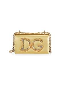 Dolce&Gabbana, D&G Girls Metallic Leather Crossbody Phone Case, Light Gold
