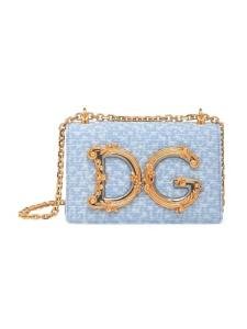 Dolce&Gabbana, Logo-Embellished Tweed Crossbody Bag, Light Blue