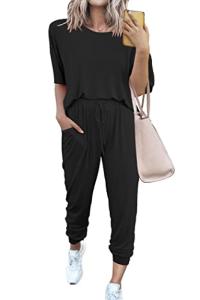 PRETTYGARDEN Women's Two Piece Lounge Sets 2025 Spring Summer Jogger Pants Vacation Outfits Travel Airplane Matching Clothes (A-black,XX-Large)