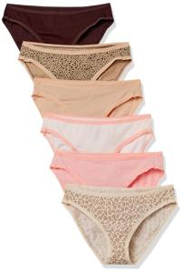 Amazon Essentials Women's Cotton Bikini Brief Underwear (Available in Plus Size), Pack of 6, Animal Print/Leopard/Multicolor/Stripe, Large