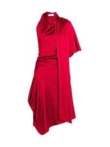 Stella McCartney, Satin Asymmetric Scarf Midi-Dress, 38 (2-4), Raspberry