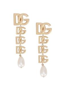 Dolce&Gabbana, Goldtone & Imitation Pearl Monogram Clip-On Drop Earrings, Gold