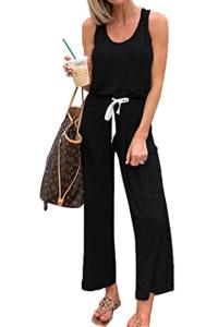 PRETTYGARDEN One Piece Jumpsuits for Women 2025 Summer Casual Drawstring Sleeveless Tank Romper Beach Vacation Outfits (A-black,Small)