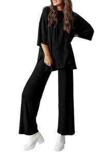 PRETTYGARDEN Two Piece Sets For Women Summer Fashion Lounge Matching Set 2025 Travel Vacation Airport Outfits Clothing (Black,Medium)