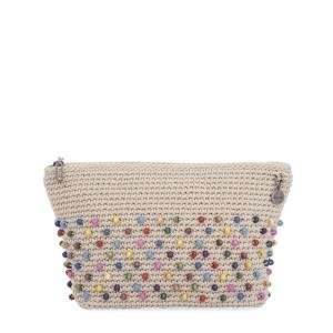 The Sak Essential Medium Pouch in Hand-Crochet, Travel Bag with Zipper Closure, Black Multi Beads