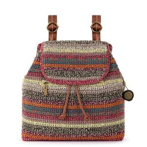 The Sak Sayulita Backpack - Hand Crochet Women's Backpack for Everyday & Travel - Daypack With Adjustable & Removable Straps - Sunset Stripe