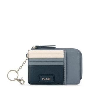 The Sak Iris Wallet in Leather, Elevated Card Holder with Keychain, Dusty Blue Block