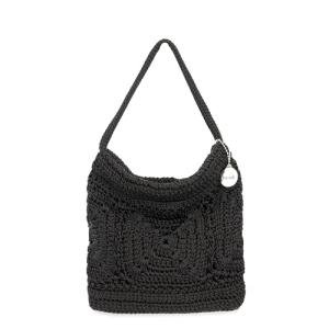 The Sak Ava Mini Hobo Bag in Crochet, Double Handles, Black Patch