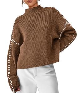 PRETTYGARDEN Women's Chunky Knit Sweaters 2025 Fall Long Sleeve Mock Neck Oversized Pullover Tops Winter Fashion Clothes (Khaki,Large)