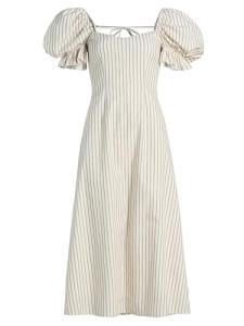 Markarian, Alia Striped Puff-Sleeve Cotton Midi-Dress, 4, Burgundy Stripe