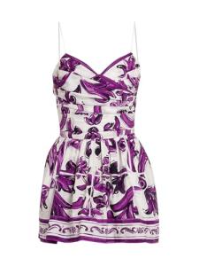 Dolce&Gabbana, Majolica Print Poplin Minidress, 44 (8), Maiolica L Viola