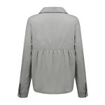 Women's Linen Blouses Women's V-Neck Solid Color Casual Loose Long Sleeved Button Down Linen Shirt Top Grey Womens Top X-Large