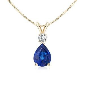 Angara Natural 1.15 Ct Blue Sapphire and 0.1 Ct Diamond Classic Pendant Necklace for Women in 14K Yellow Gold (Grade-AAA | Size-8x6mm) | September Birthstone, Birthday Jewelry Gift For Women