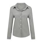 Women's Linen Blouses Women's V-Neck Solid Color Casual Loose Long Sleeved Button Down Linen Shirt Top Grey Womens Top X-Large