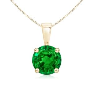Angara Natural Classic Prong-Set Round 1.2 ct Emerald Solitaire Pendant in 14K Yellow Gold for Women (Size-7mm) | May Birthstone Jewelry