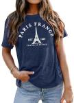 Paris France Shirt Women Eiffel Tower T Shirt Travel in France Tshirts Vacation Tees Paris Tops Darkblue
